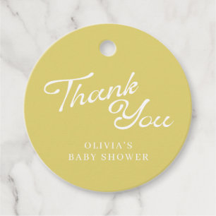 Minimalist Modern Yellow Retro Script Baby Shower Favour Tags