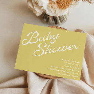 Minimalist Modern Yellow Retro Script Baby Shower Invitation