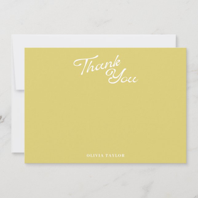 Minimalist Modern Yellow Retro Script Baby Shower Thank You Card (Front)