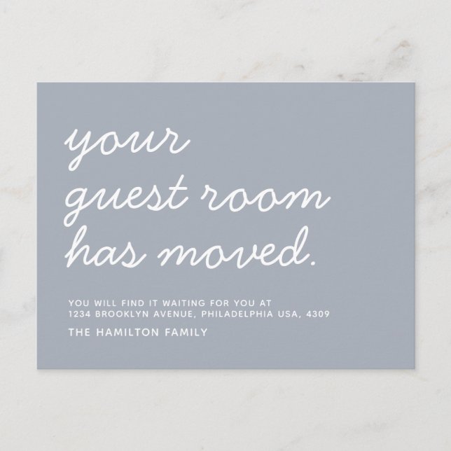 Minimalist Modern Your Guest Room Has Moved Announcement Postcard (Front)