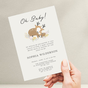 Minimalist Mom and Baby deer Baby Shower Invitation