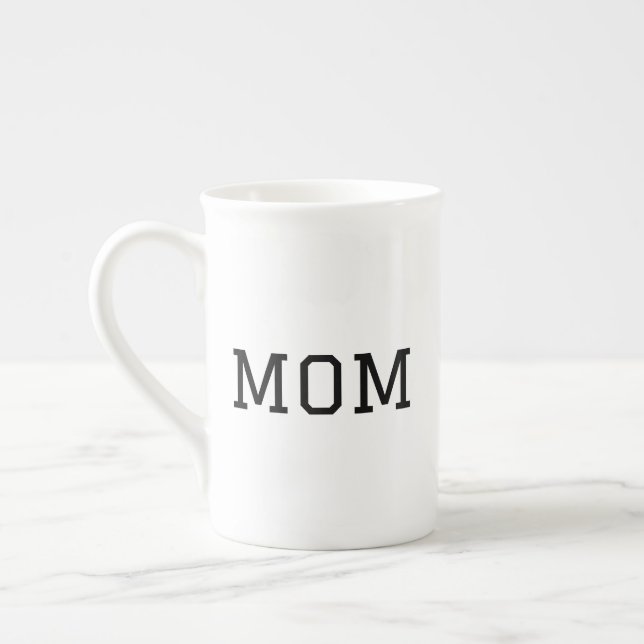 Minimalist "MOM" Black Typography Plain White Bone China Mug (Left)