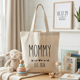 Minimalist Mommy Est Year Tall Lettering Design Tote Bag