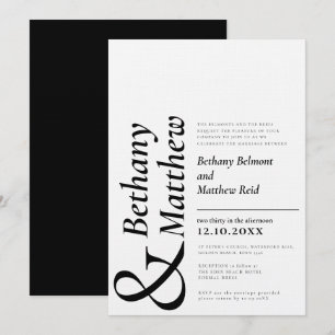 Minimalist mono black white graphic text wedding invitation