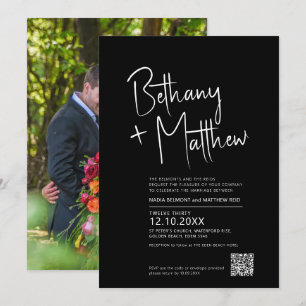 Minimalist mono calligraphy script wedding QR RSVP Invitation