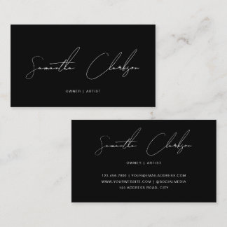 Minimalist Monochrome Black Handwritten Script Business Card