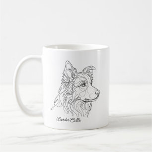 Minimalist Monochrome Border Collie Line Art Coffee Mug