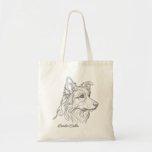 Minimalist Monochrome Border Collie Line Art Tote Bag