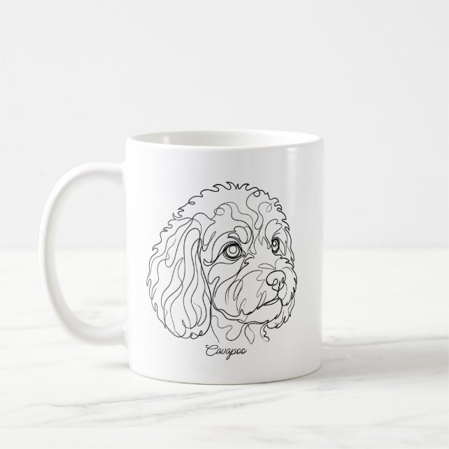 Minimalist Monochrome Cavapoo Cavoodle Line Art Coffee Mug (Left)
