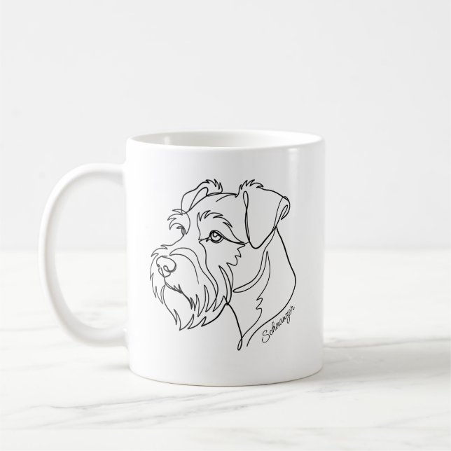 Minimalist Monochrome Schnauzer Line Art Coffee Mug (Left)