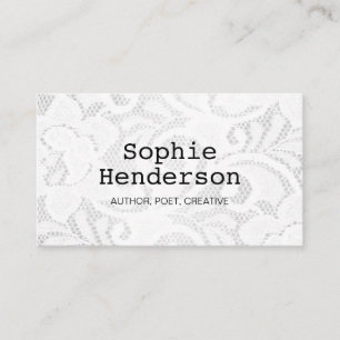 Minimalist Monochrome Vintage Lace Author and Poet Business Card