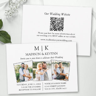 Minimalist Monogram 3 Photo QR Code Wedding Invitation