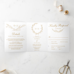 Minimalist Monogram All-in-one Wedding Invitations