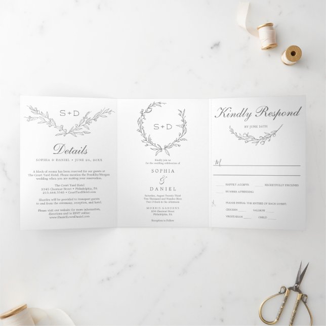 Minimalist Monogram All-in-one Wedding Invitations (Inside)