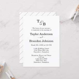 Minimalist Monogram Ampersand Custom White Wedding Invitation