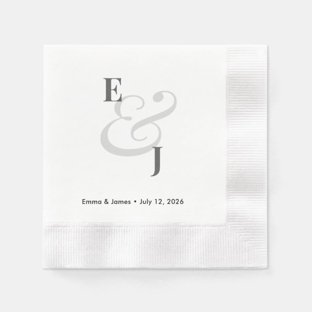 Minimalist Monogram | Ampersand Wedding Cocktail Napkin (Front)