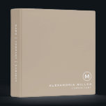 Minimalist Monogram Beige Binder<br><div class="desc">Modern professional binder features a minimal design in a beige and white colour palette. Custom name presented in the lower right-hand corner in stylish simple font with a complimentary minimal monogram medallion. Shown with a custom name and monogram initial on the front in modern typography, this personalized business binder is...</div>