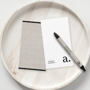 Minimalist Monogram Beige Faux Linen Initial Name Card