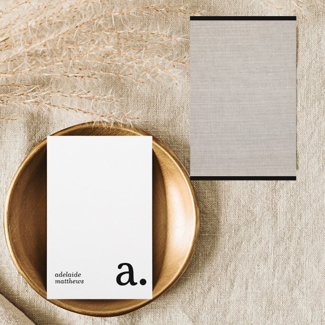 Minimalist Monogram Beige Faux Linen Initial Name Stationery (Creator Uploaded)