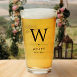 Minimalist Monogram Best Man Glass<br><div class="desc">Monogrammed beer glass for your best man with his initial atop his name in a simple, minimalist design.</div>