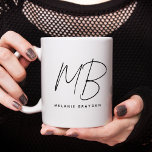 Minimalist Monogram Black and White Name Coffee Mug<br><div class="desc">A minimalist and modern elegant monogram mug in black and white. It features a combination of script and serif font for the names. Perfect as a customized gift.</div>
