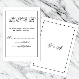 Minimalist Monogram Black and White Wedding RSVP Card