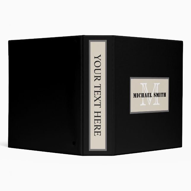 Minimalist Monogram Black Background Binder (Background)