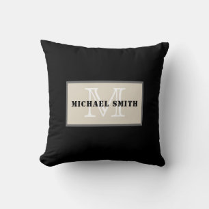 Minimalist Monogram Black Background Throw Pillow