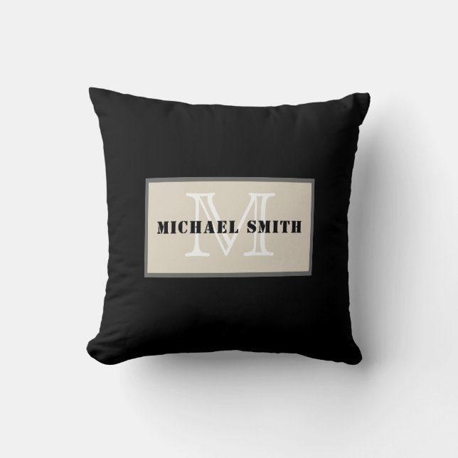 Minimalist Monogram Black Background Throw Pillow (Front)