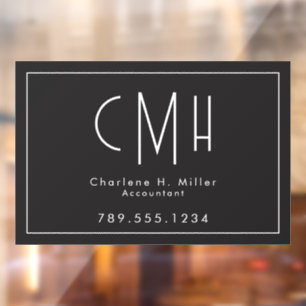 Minimalist Monogram Black Modern Professional Window Cling