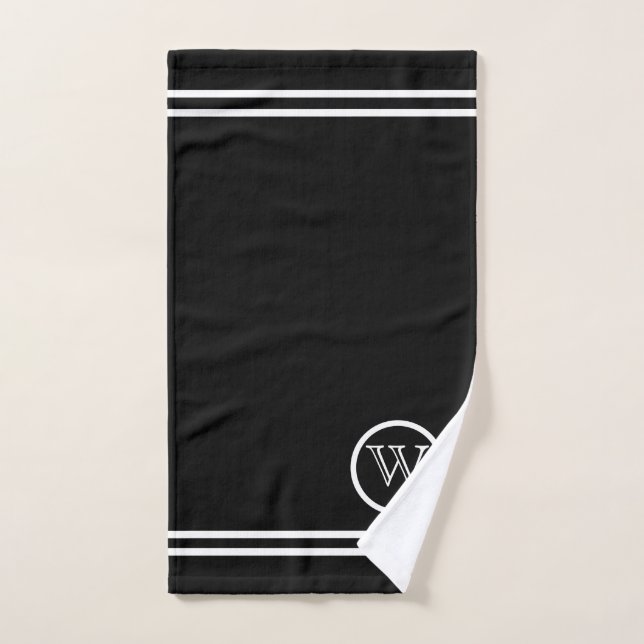 Minimalist Monogram Black w/ White Lines Hand Towel (Hand Towel)