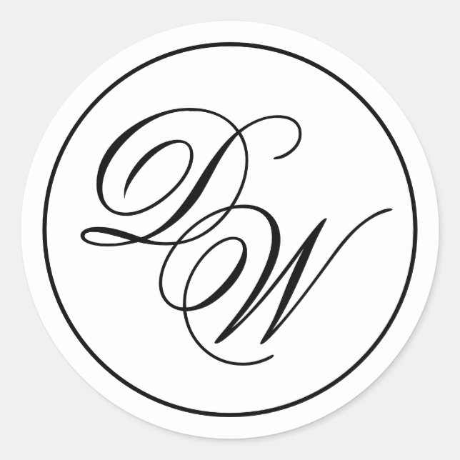 Minimalist Monogram Black White 2 Initials Script Classic Round Sticker (Front)
