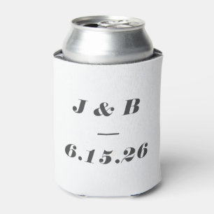 Minimalist Monogram Black White Custom Wedding Can Cooler