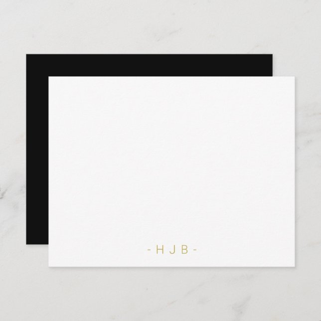 Minimalist Monogram Black White Flat Note Card (Front/Back)