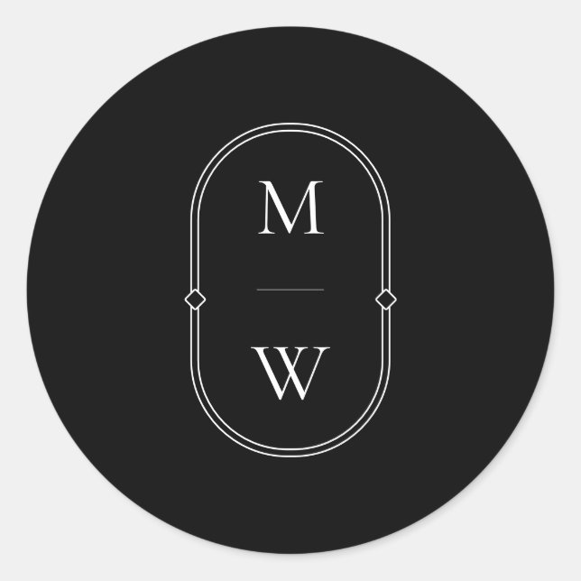 Minimalist Monogram Black & White Wedding Classic Round Sticker (Front)