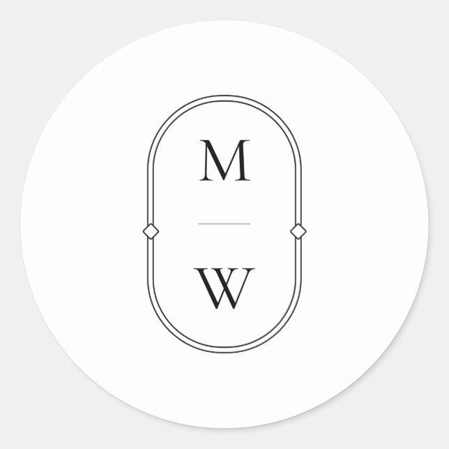 Minimalist Monogram Black & White Wedding Classic Round Sticker (Front)