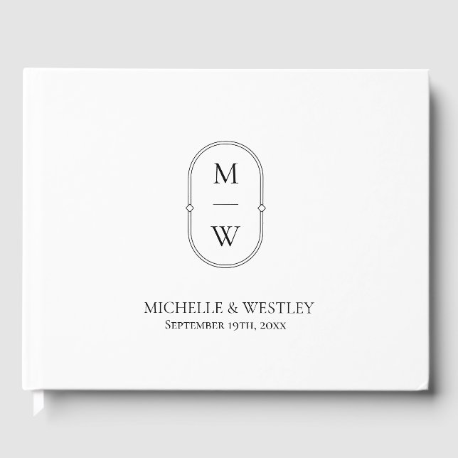 Minimalist Monogram Black & White Wedding Guest Book (Front)