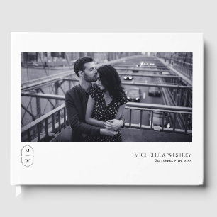 Minimalist Monogram Black & White Wedding Photo Guest Book