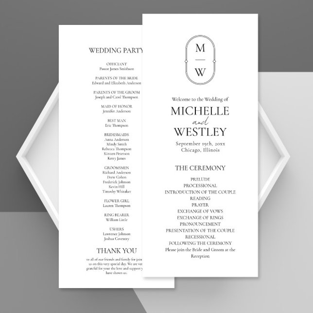Minimalist Monogram Black & White Wedding Program (Creator Uploaded)