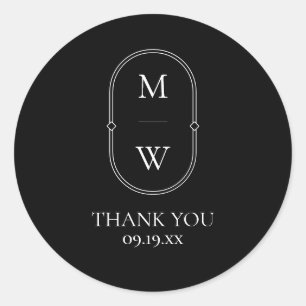 Minimalist Monogram Black White Wedding Thank You Classic Round Sticker