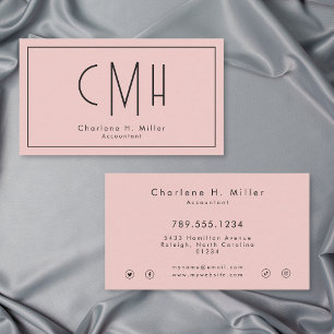 Minimalist Monogram Blush Pink Modern Professional Business Card