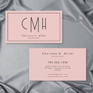 Minimalist Monogram Blush Pink Modern Professional Business Card