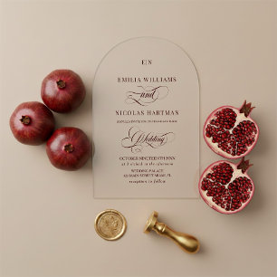 Minimalist Monogram Burgundy Red Wedding Acrylic Invitations