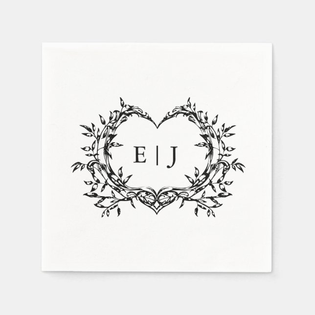Minimalist Monogram Calligraphy Crest Wedding Napkin (Front)