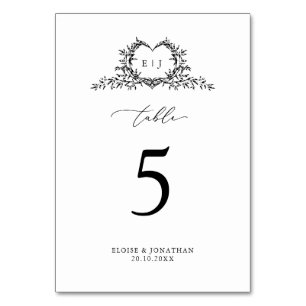 Minimalist Monogram Calligraphy Crest Wedding Table Number