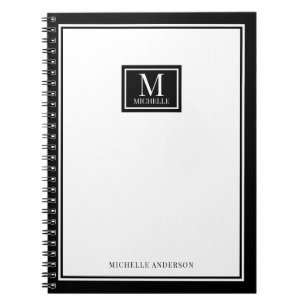 Minimalist Monogram Chic Double Boarder Black Notebook