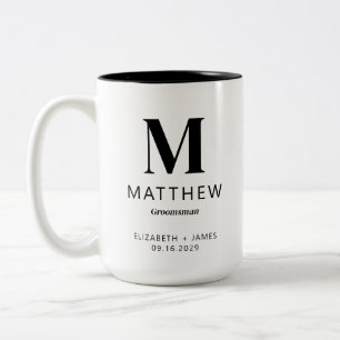 Minimalist Monogram Custom Groomsman Gift Simple Two-Tone Coffee Mug