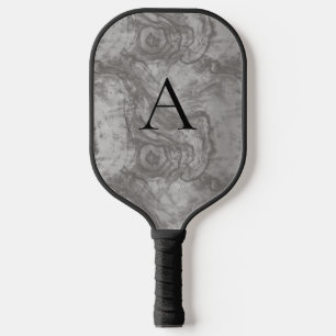 Minimalist Monogram Dark Grey Wood Grain Pickleball Paddle