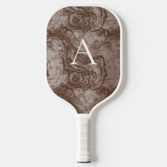 Minimalist Monogram Dark Wood Grain Pickleball Paddle (Front)