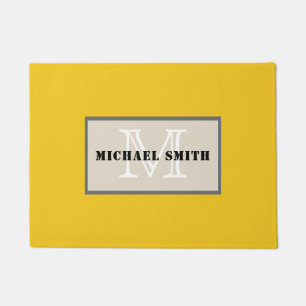 Minimalist Monogram Deep Lemon Background Doormat